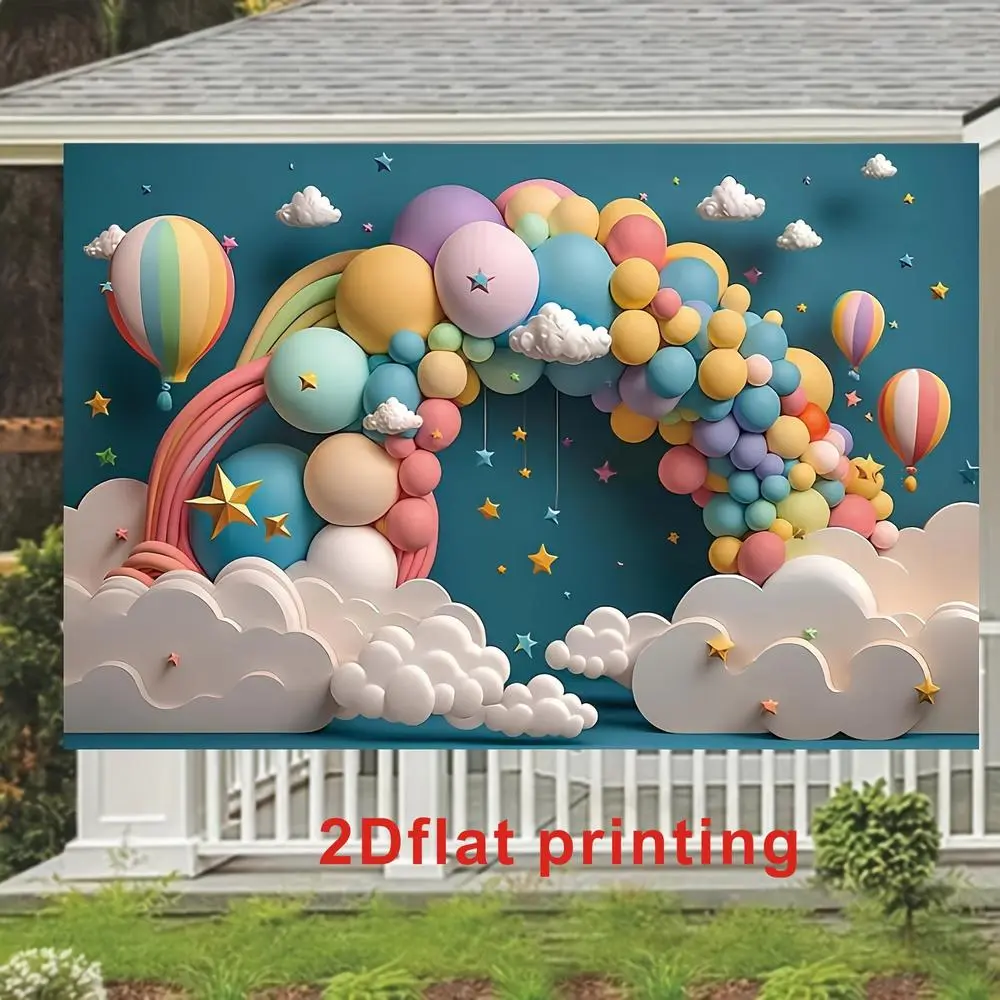 1pc 2D Flat printing 5*/5* Rainbow Arch Color Balloon Photography Background Golden stars Sweet Birthday Shower cake Smash banner
