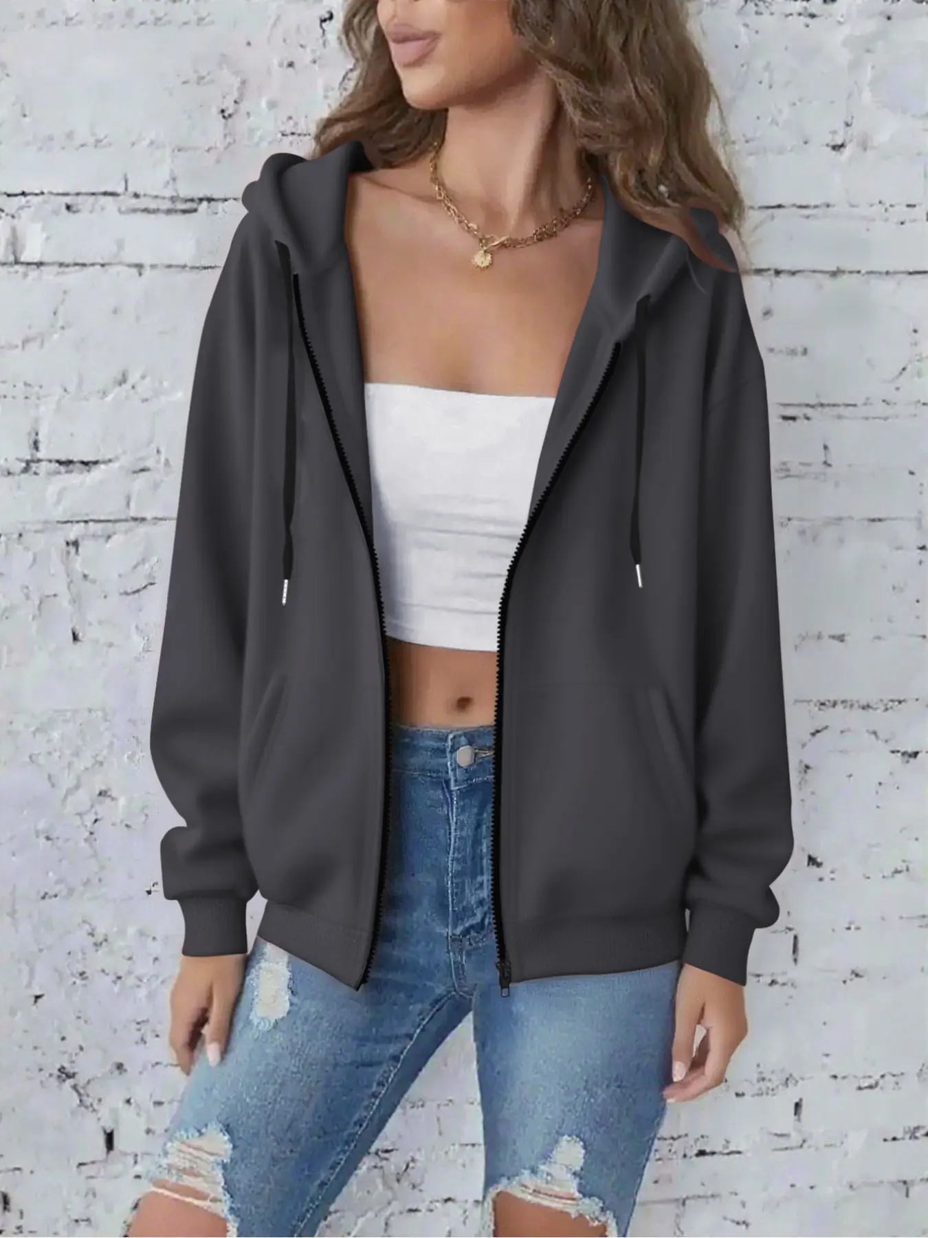 New Fall Winter Ladies Hoodie, Trendy Fitted Knit Long Sleeve Zip-Up Sweatshirt with Hood, Comfortable Sportswear for Everyday Wear