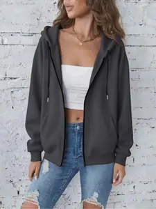 New Fall Winter Ladies Hoodie, Trendy Fitted Zip-Up Sweatshirt with Hood, Comfortable Sportswear for Everyday Wear