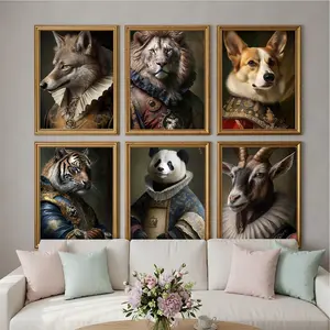 Renaissance Style Posters - Wolf, Lion, Corgi, Tiger, Panda, Goat Portraits - Ideal Gifts for Animal Lovers - Fun Decor for Living Rooms, Bedrooms, Children's Rooms