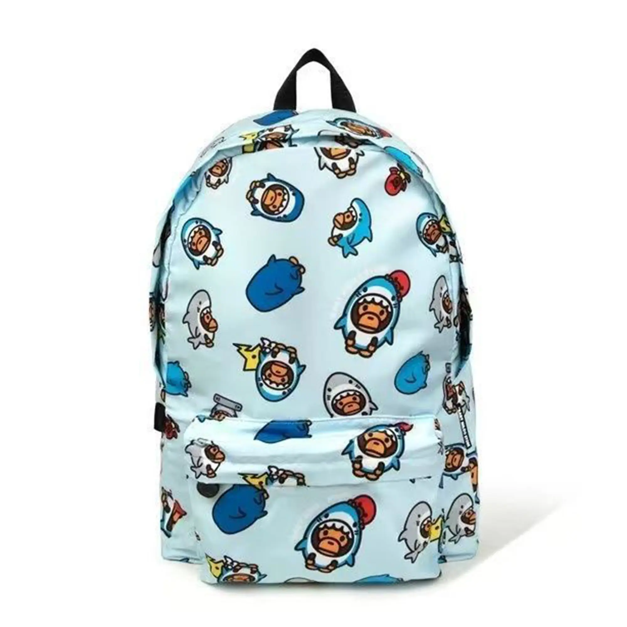 Camo Baby Milo Print Casual Printed Backpack - Trendy Streetwear Polyester Bag with Cartoon Monkey-Shark Pattern, Lightweight Large-Capacity Zipper Backpack for Teen Students (School, Travel Daily Use)
