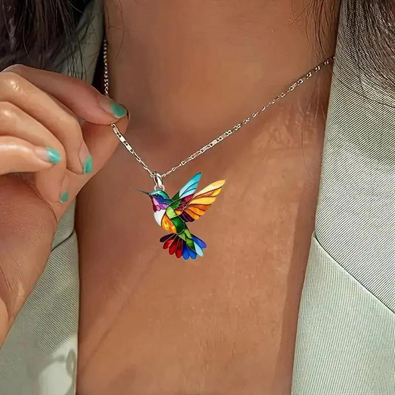 Women's 1PC Hummingbird Acrylic Colorful Animal Shape Necklace - 2025 Spring Summer Trendy Statement Cool Artistic Costume Jewelry, Party Gift Neck Charm, Statement Necklaces, Trendy Necklaces