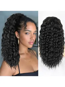Ponytail Extension,Curly Drawstring Ponytail Extension for Black Women Natural Black Curly Clip in Hair Extensions 20Inch Synthetic Material Hairpiece for Daily Party