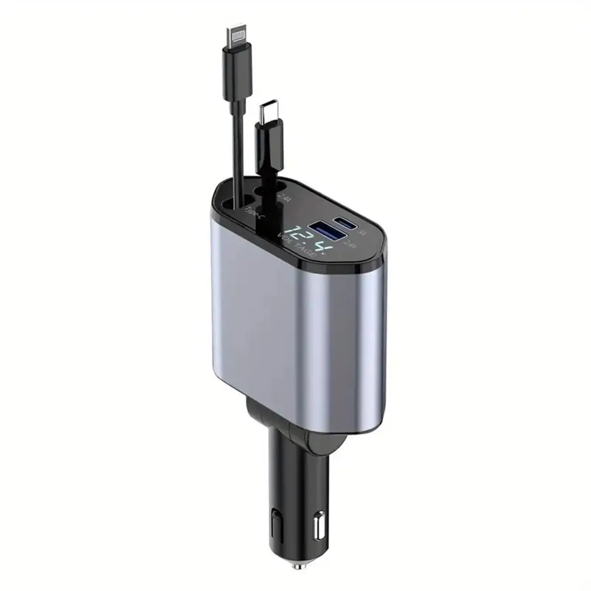 4 in 1 Retractable Car Charger with Dual Charge Compatible with  iPhone, Samsung Galaxy and More Cable Charging Devices Connection Automatic USB Adjustable Retractable,4 in 1 Retractable Car Charger Dual USB Ports Fast Charging