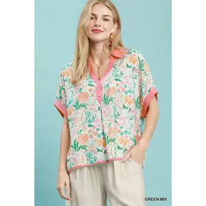 Umgee Floral Print Oversized Top