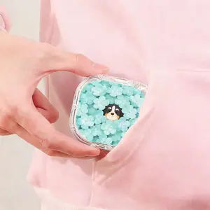 Blue Floral Border Collie Printed Retainer Box Popular Denture Storage Case Multi Scene Orthodontic Retainer Box Large Capacity Moisture Proof Drop Resistant Storage Holder