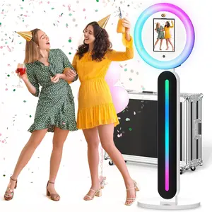 Portable Photo Booth for Ipad 10.2In 10.9In 11In 12.9In 13In, Selfie Photobooth Stand Shell Machine with Light Ring Flight Case, Software Remote Control Music Sync for Parties