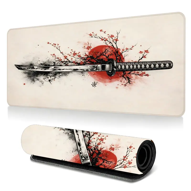 Japanese Style Katana Gaming Mouse Pad, Large Extended Desk Mat , HD Printed Mouse Mat With Stitched Edges And Non Slip Rubber Base, Ideal For Gaming Setup, Office Desk And Gift For Gamers,Men And Art Lovers
