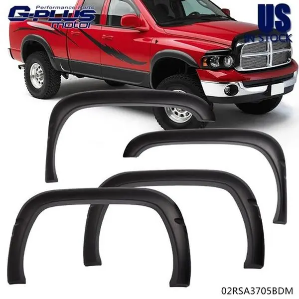 MOTOR GPLUS Textured Factory-Style Bolt-On Fender Flare Wheel Guards Set of 4 - 4pcs for 94-01 Dodge Ram 1500,2500,3500 Trucks, 2pcs Rears Included - Polypropylene Automotive Exterior Protection Accessories with Spray Reduction, Hardware, Spray Shield