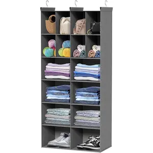 6 Tier Closet Organizer, 16 Compartments Sweater Organizer for Closet with 3 Sturdy, Closet Organizers and, Wardrobe, Rv, Garment Rack, Grey