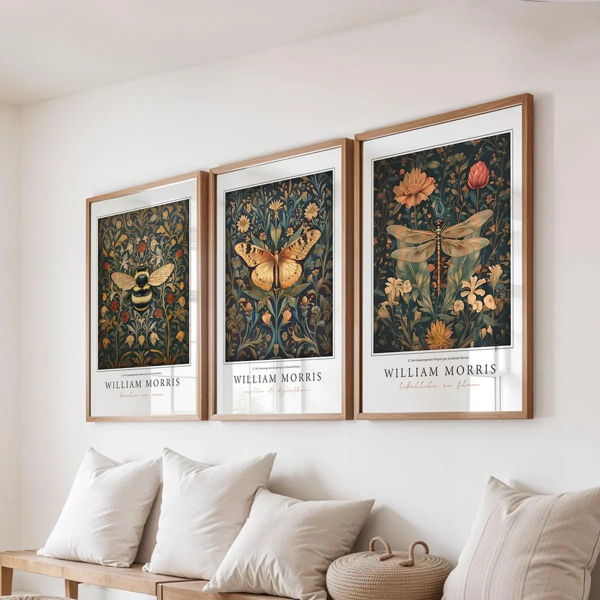 Wall Art, Dragonflies, Set of 3 Prints, Botanical Prints, Butterfly And Bumblebee Poster, Wall Decoration, William Morris Dragonfly, Dragonfly Print, Room Decor, Unframed
