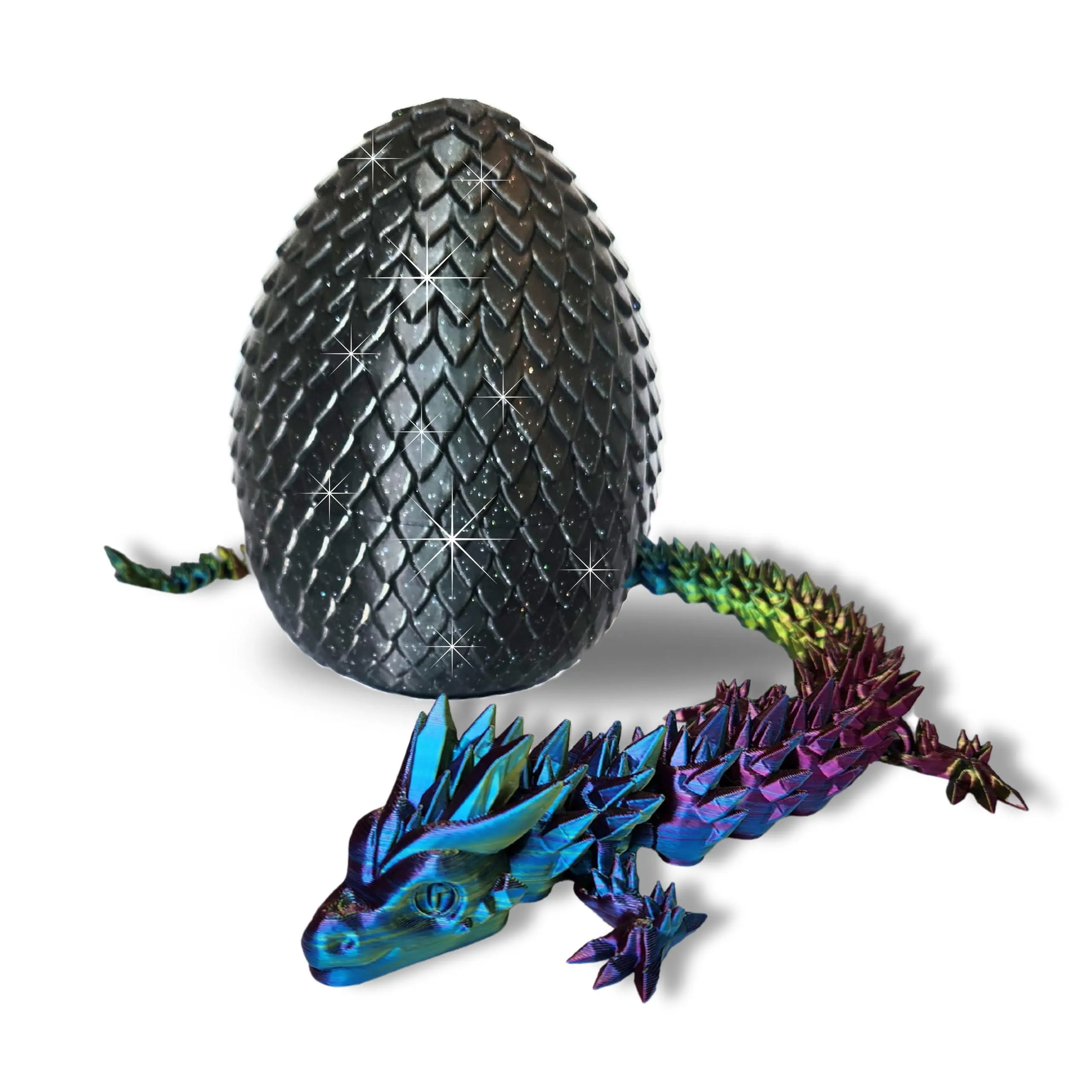 Amerimaker 20" Articulated Dragon With Egg - Big Color Changing - 3D Printed Dragon With Egg - Fidget Dragon Egg & 3D Dragon - Magical Toy Dragon Egg With Figures - Made in the USA