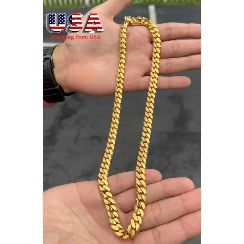 18K Gold Vacuum Plated Stainless Steel Chain & Copper Deployment Clasp Miami Cuban Link Chain Italy Mexico & Micro Inspired Unisex Hip Hop 10mm Necklace for Men & Women Jewelry,Daily Wear,Casual Fashion,Gift,Chicano Style,Weighty,Stackable