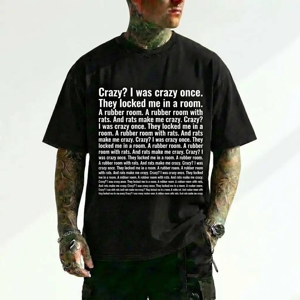 Soft Cotton Graphic T-Shirt, Funny 'Crazy I Was Crazy Once' Meme Quote Top for Men & Women, Casual Comfy Tee