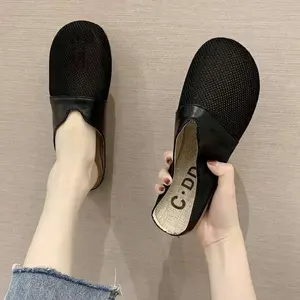 Women's Outdoor Shoes 2026 Summer New Model, Mesh Breathable Slip-on Shoes, Versatile Flat-bottomed Closed-toe Half-strap Shoes, Casual Shoes Women Shoes, Sneakers mules wedge sandals slippers wide feet