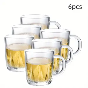 6pcs 7.95oz Clear Glass Cups With Handles - Perfect For Coffee, Tea, Wine & Milk | Reusable, Lead-Free, Insulated Drinkware Glass Cups With Lids And Straws Cups With Lids