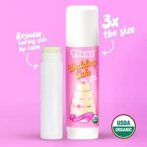 Treat Wedding Cake Jumbo Lip Balm Organic Cocoa Almond Buttercream Bliss USDA Certified USDA Organic Coconut Oil Beeswax Cocoa Butter Shea Butter