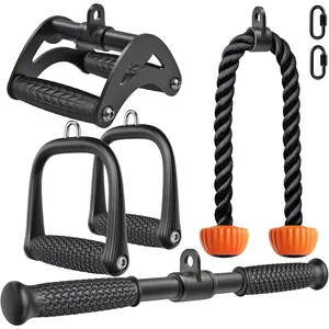 Triceps LAT Pulldown Attachments Home Gym Workout Accessories with Non-Slip Soft Rubber Grip Cable Machine Attachments Triceps Rope Double D Row Handle Pull Down Bar Straight Bar Exercise