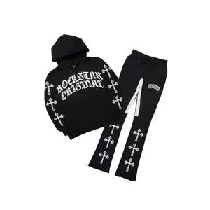 Michael Black/White Hoodie/Stacked Flare Track Set Michael Black/White Hoodie/Stacked Flare Track Set