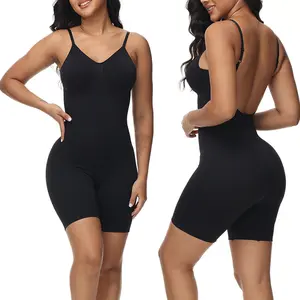 Women's Low Back Full Body Shaper Faja Backless Shapewear Tummy Control Butt Lifter Mid Thigh Bodysuit with Adjustable Shoulder Strap