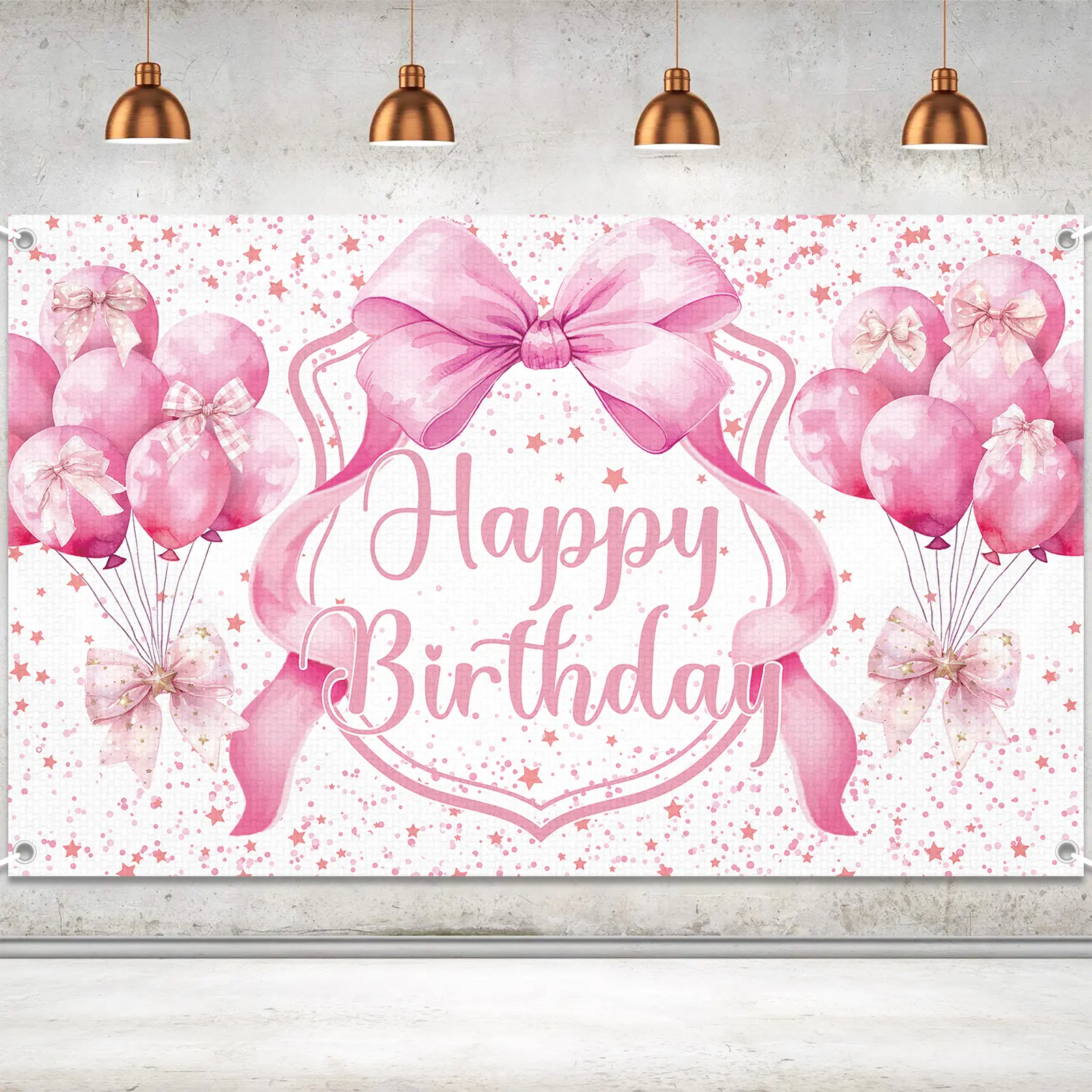 Uflashmi Star Photo Wall Banner, 6x3.6 Ft Pink Birthday Party Backdrop, Coquette Festive Home Decoration