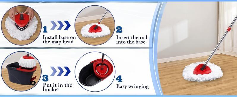 Spin Mop Replacement Heads Compatible with OcedaEasyWring 1-Tank System, 30-58" Mop Handle,ScrubBrush and Base Combo Set,Mop Refills Easy to Replaceand Cleaning