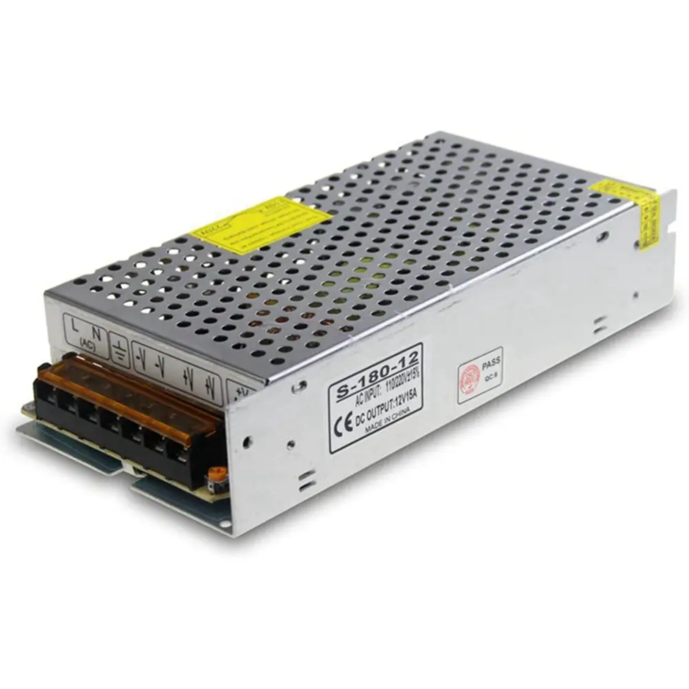 12V 15A 180W Metal Casing Overload-Safe Switching AC Power Supply Transformer - 110V/220V to 12V Adapter Converter for Car Body Repair Tools, LED Strips, Hub, Audio Amplifiers (As Shown), Cctv Cameras