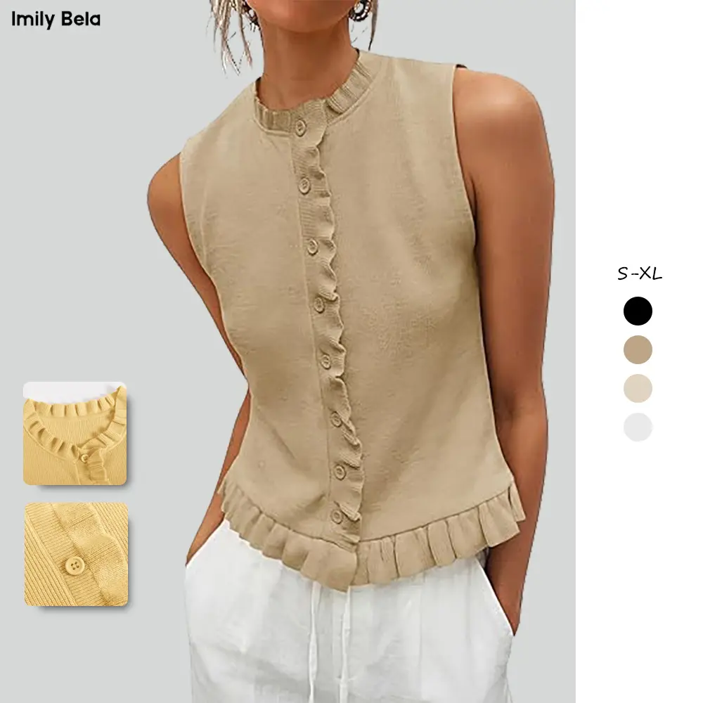 TikTok's Coquette Vest - Imily Bela Sleeveless Ruffle Button Down Top | Knit Summer Tank & Sweater Vest