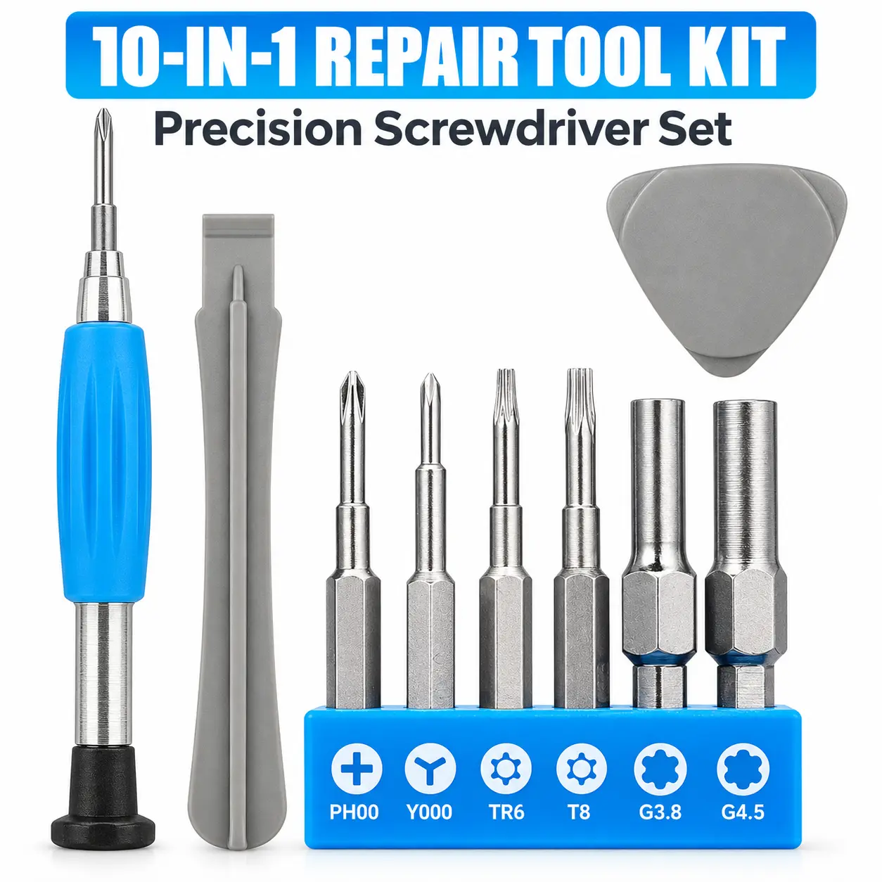 10-in-1 Precision Screwdriver Repair Tool Kit with Pry Tools, Multi-Bit Set for Game Consoles, Controllers, Small Electronics, Phones, Tablets, Laptops, Glasses and DIY Maintenance