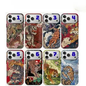 Retro Chinese-Style Tiger Phone Case — Featuring a Cute Tiger Collage and Traditional Japanese Art Print Design; Compatible with iPhone 17/16/15/14/13/12/11 Pro Max/Plus Series; Dual-Layer Protective Case
