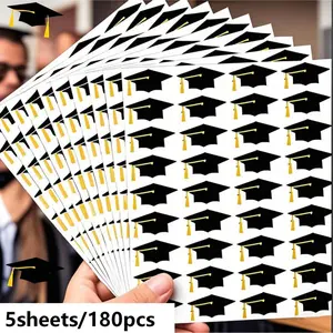 Black graduation cap sticker, adult ceremony certificate envelope seal, PVC label, graduation self-adhesive water bottle sticker