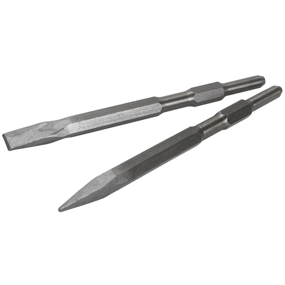 XtremepowerUS 2-Piece Concrete Chisels Set - Point & Flat Tips, 5/8" Hex Shank, High-Grade Steel Construction, JH-65 Compatible, Secure Fit for Demolition Jack Hammer Use, Two Piece Sets