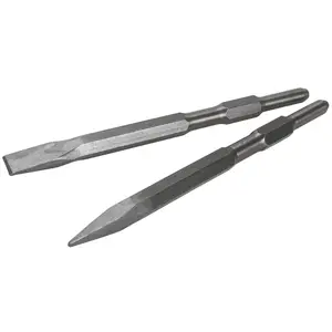 XtremepowerUS 2-Piece Point & Flat Concrete Chisels 5/8" Hex Shank for Demolition Jack Hammer High-Grade Steel Construction