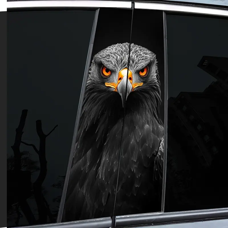 2 Pieces, Car Decorative Sticker, Car Sticker, Fierce Eagle Pattern Vinyl Sticker, B Window Pillar Sticker, Self-Adhesive, Waterproof, Scratch Resistant, Suitable for Glass, Metal, Plastic, Ceramic, Wood Surfaces, Car Decoration