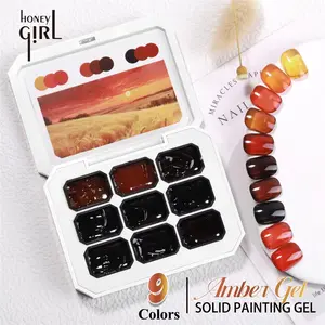 Nine-Grid Amber Solid Gel Nail Polish, High Saturation Gradient Paint, Single Coat, Powder Application, Trendy Manicure Gel
