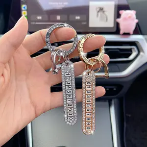 Elegant Rhinestone Car Keychain for Women, Includes Anti-Loss Number Tag Lock, Key Chain Ring Holder with Spring Loop, Car Trinkets