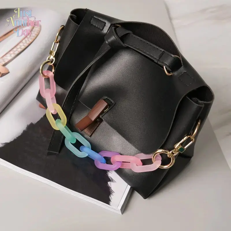 Matte Pastel Rainbow Acrylic Curb Chain, Detachable Resin Bag Strap, Colorful Frosted Chain for Handbag, Purse Decoration & Shoulder Strap Replacement