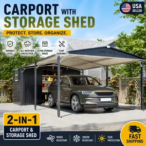 Elon 12x23 Me tal Carport Storage Shed Heavy Duty Steel Garage with Sliding Door Waterproof Sloped Roof UV Resistant Panels for Car Boat Tractor Farm Outdoor Storage Shelter Backyard Workshop