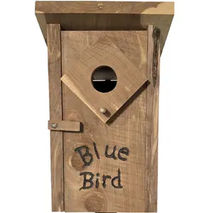 Blue Bird Handcrafted w/ 3/4" Red Cedar Birdhouse, 80 Inch Solid Steel Post Powder-coated, Built in Latch for Easy Cleaning Access, Lifetime Warranty