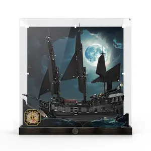 Acrylic Display Case for  Icons Captain Jack Sparrow's Pirate Ship, with LED Light, Display Box Compatible with  Black Pearl 10365- Case Only, No Model