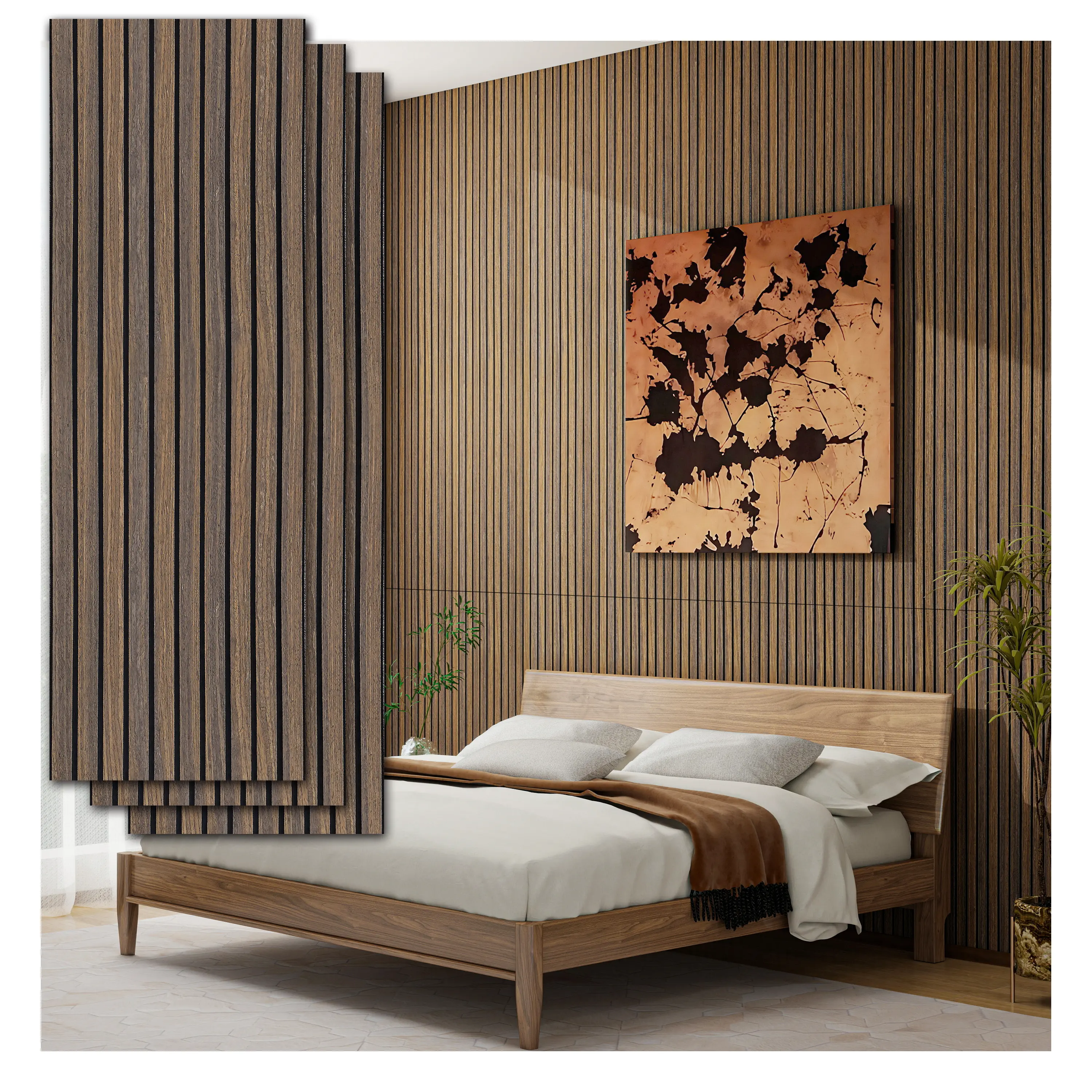Peel and Stick Acoustic Wood Wall Panels 8-Pack 43.3" * 11.8" – 3D Wood Slat Sound Absorbing Panels for Home Theater, Office & Bedroom Self-Adhesive High Density Soundproof Panels – Easy DIY Installation