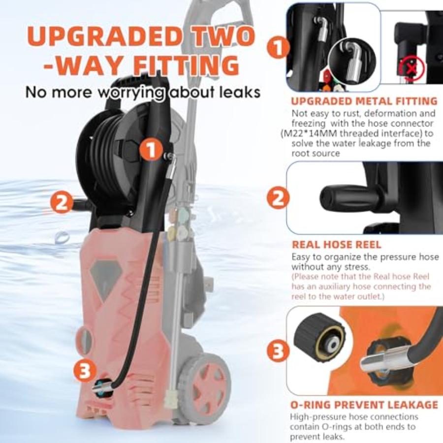 5000PSI Electric Pressure Washer - 2025 New Power Washer with Upgraded 33ft Pressure Washer Hose Reel Foam Cannon 4 Nozzle Set