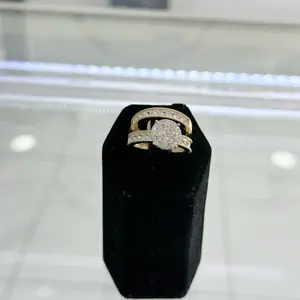 Weding Ring for Women 10k Yellow Gold Elegant Design Sparkling Stones on Black Velvet Stand
