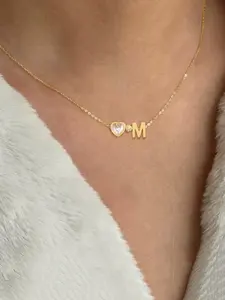 Women's Initial Zirconia Heart Pendant Necklace, Elegant Stainless Steel Chain, All-Season Jewelry Gift for Her