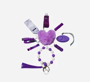 Purple Safety and Accessory Keychain Set with Silicone Beads