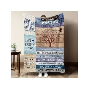 1pc Pastor Appreciation Gift Blanket For Men - Religious Christian Retirement/Birthday/Christmas Present With Verses & "To Our Pastor" Message - Soft Flannel All-Season Church Pastor's Gift (Beige/Brown) - Machine Wash-30*40in