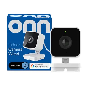onn Wired Indoor Security Camera, 1080p HDR Video, Remote Access, Google Home & Gemini Compatibility – Video History Search, Event Descriptions