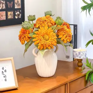 【TikTokShopBackFriday】Molilito Artificial Teddy Sunflowers 6 Stems 45 cm Tall 15 cm Heads Bendable Wired Stems Real Touch Leaves Yellow Faux Sunflower Bouquet for Home Wedding Decor UV Resistant Bunch Rustic Fall Flower Arrangements - Decorative
