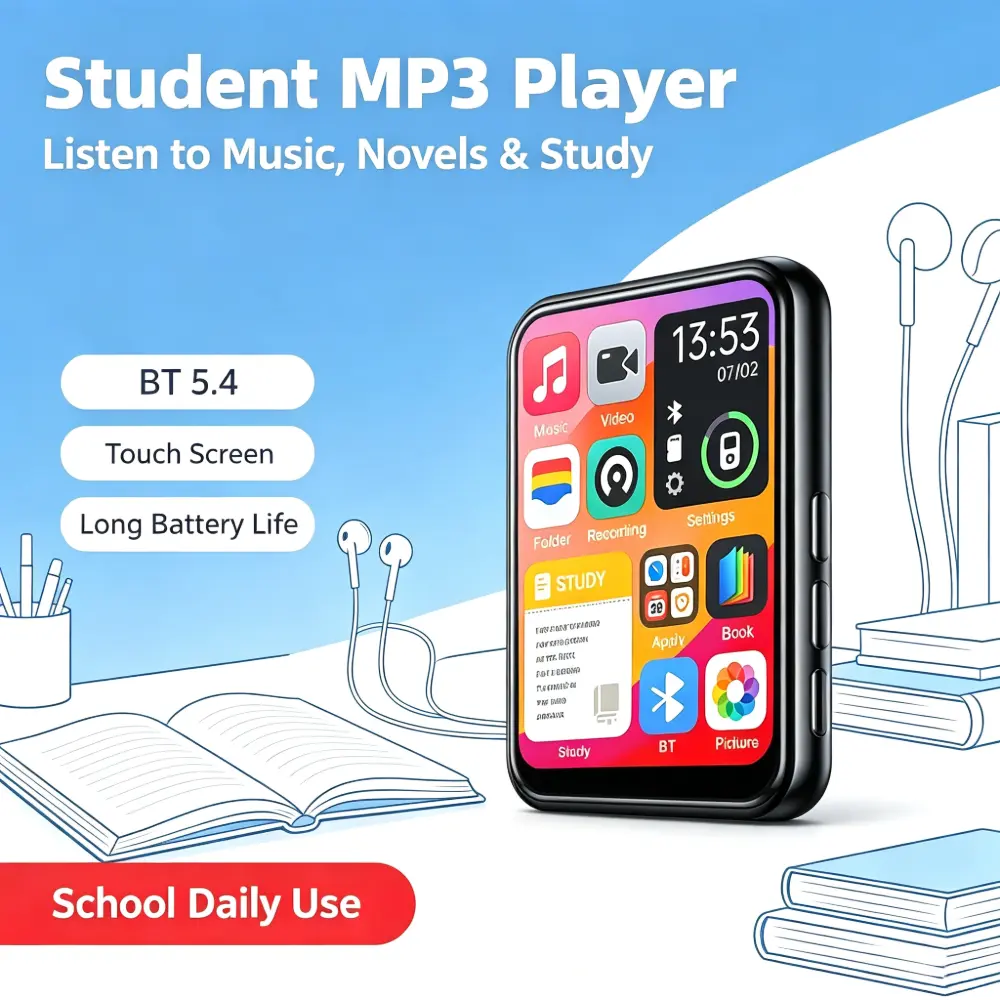 Portable Bluetooth 5.4 HiFi MP3 Player, 2.4'' Touch Screen Device with MP4 Video Playback, Voice Recording & E-Book Functionality, Audio, Digital