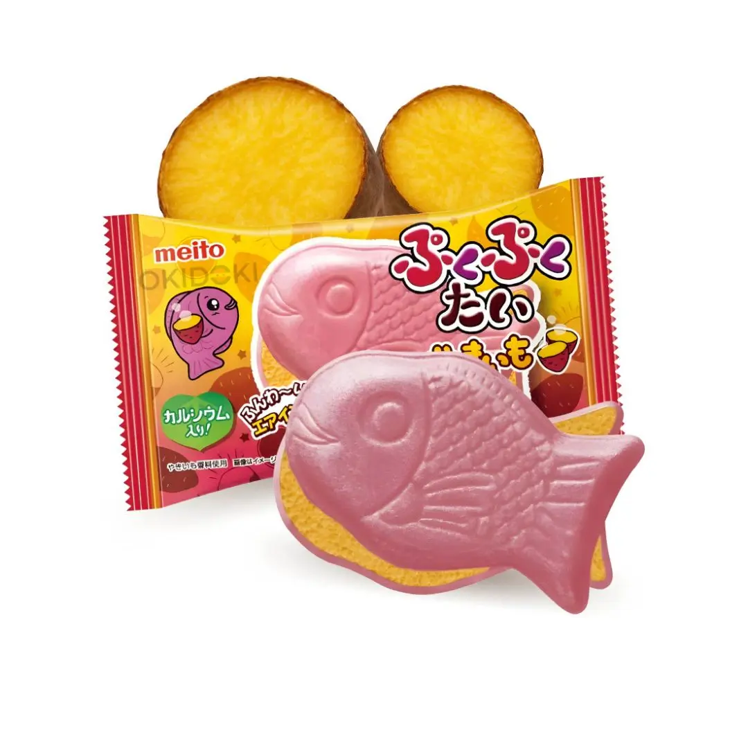 Meito Pukupuku Tai Chocolate-Flavored Sweet Potato Wafers - Chocolate & Fish-Infused, Lightly Crunchy, Ready-to-Eat Fun Biscuit Snacks, Light Crunch